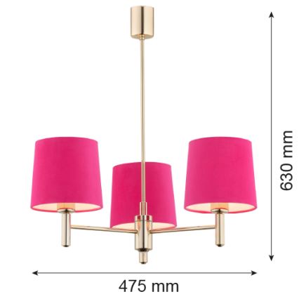 Argon 1498 - Luster na stalku PONTE 3xE27/15W/230V ružičasta/mesing