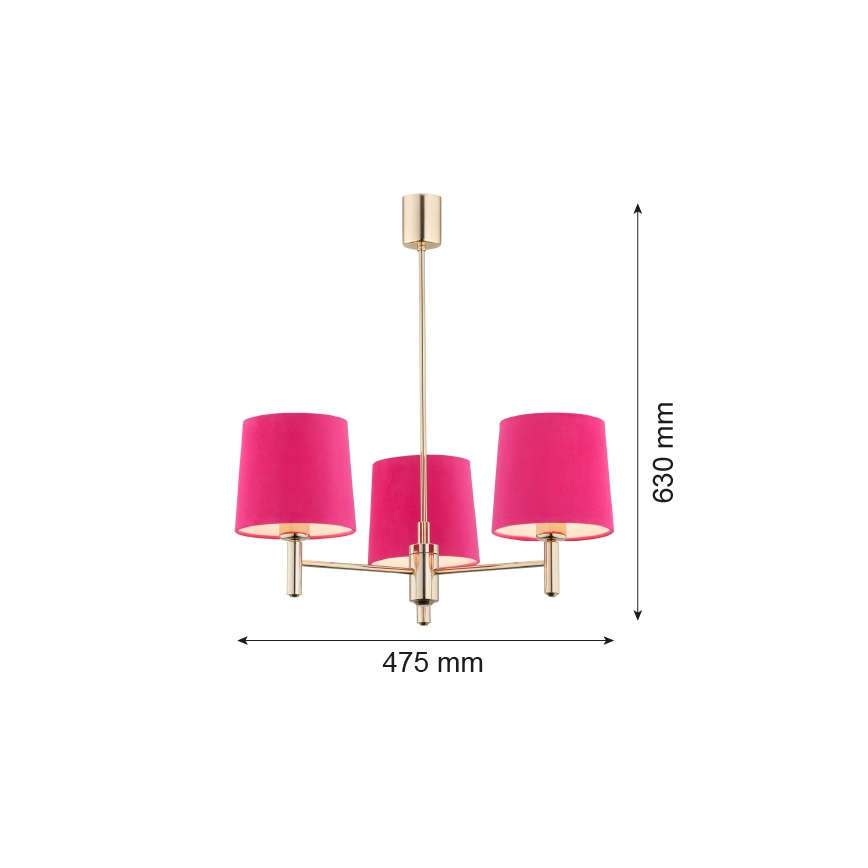 Argon 1498 - Luster na stalku PONTE 3xE27/15W/230V ružičasta/mesing