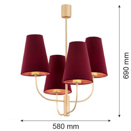 Argon 1827 - Luster na šipci SAFIANO 4xE27/15W/230V bordo