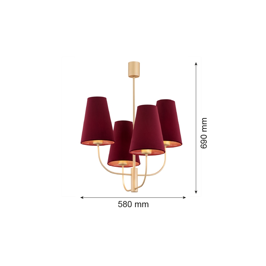 Argon 1827 - Luster na šipci SAFIANO 4xE27/15W/230V bordo