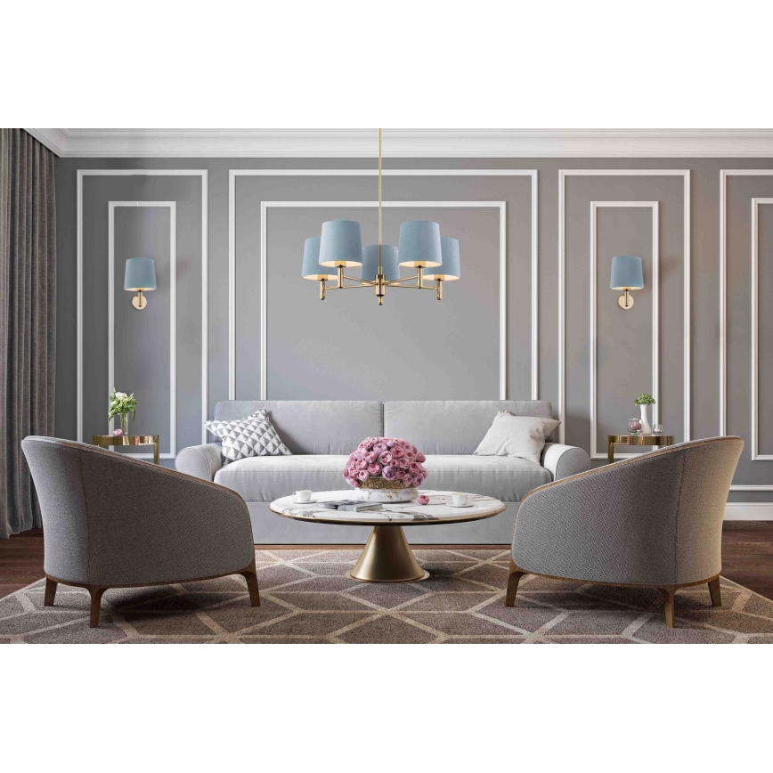 Argon 2086 - Luster na šipci PONTE 5xE27/15W/230V mesing/plava