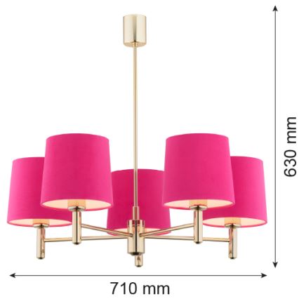 Argon 2089 - Luster na štapu PONTE 5xE27/15W/230V mesing/ružičasta