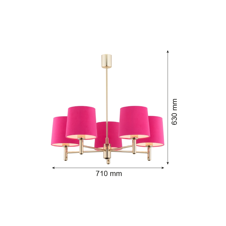 Argon 2089 - Luster na štapu PONTE 5xE27/15W/230V mesing/ružičasta