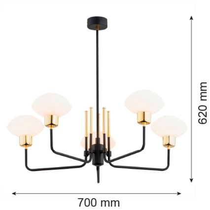 Argon 2128 - luster na šipci RAVELLO, 5xE14/15W/230V, crna/zlatna