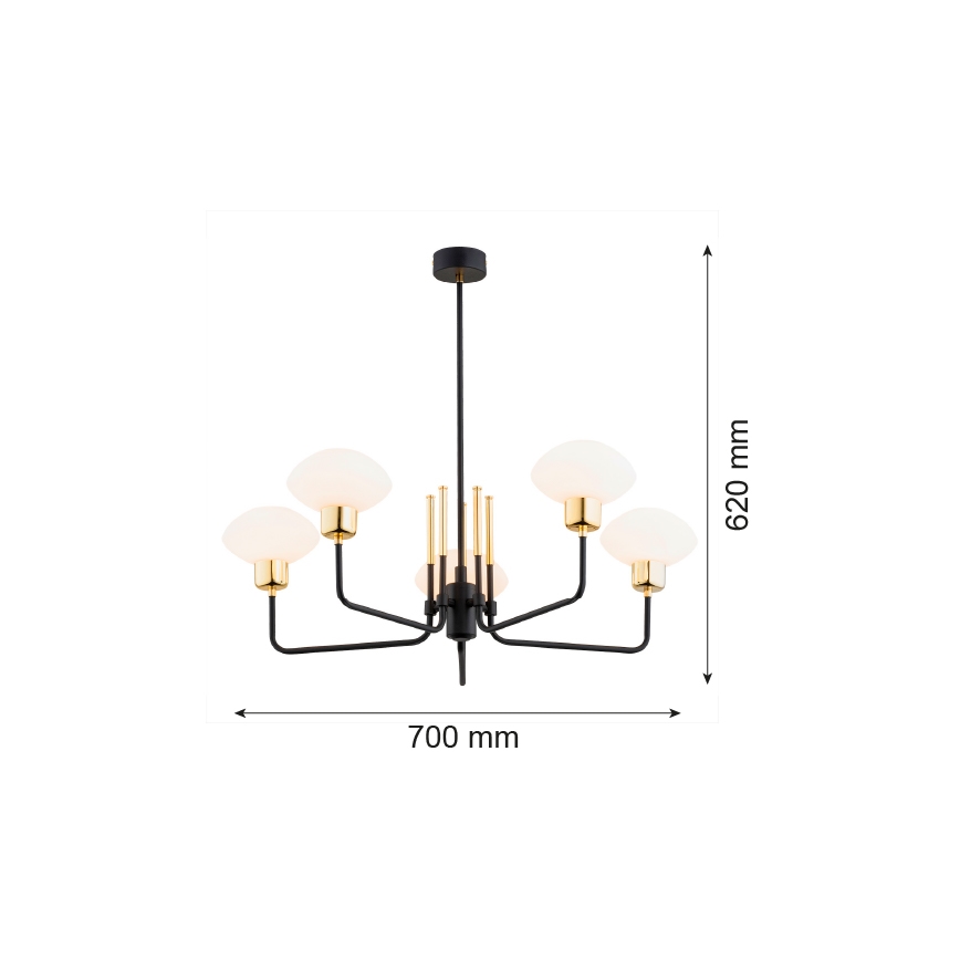 Argon 2128 - luster na šipci RAVELLO, 5xE14/15W/230V, crna/zlatna