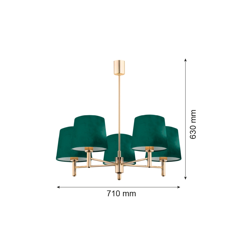 Argon 2145 - Luster na štapu PONTE 5xE27/15W/230V zelena/mesing