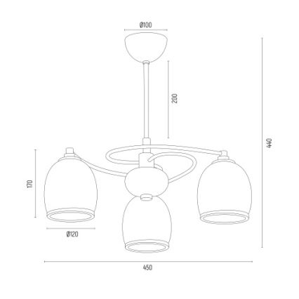 Argon 6144 - Luster na štapu AVILA PLUS 3xE27/15W/230V crna/zlatna/bela