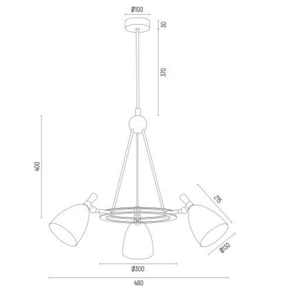 Argon 6148 - Luster na šipci CHARLOTTE 3xE27/15W/230V bela/zlatna