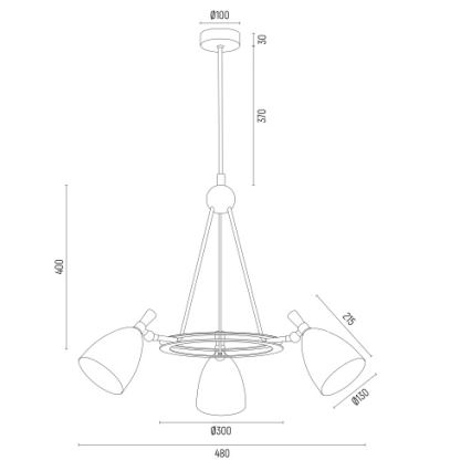 Argon 6149 - Luster na štapu CHARLOTTE 3xE27/15W/230V crna/zlatna