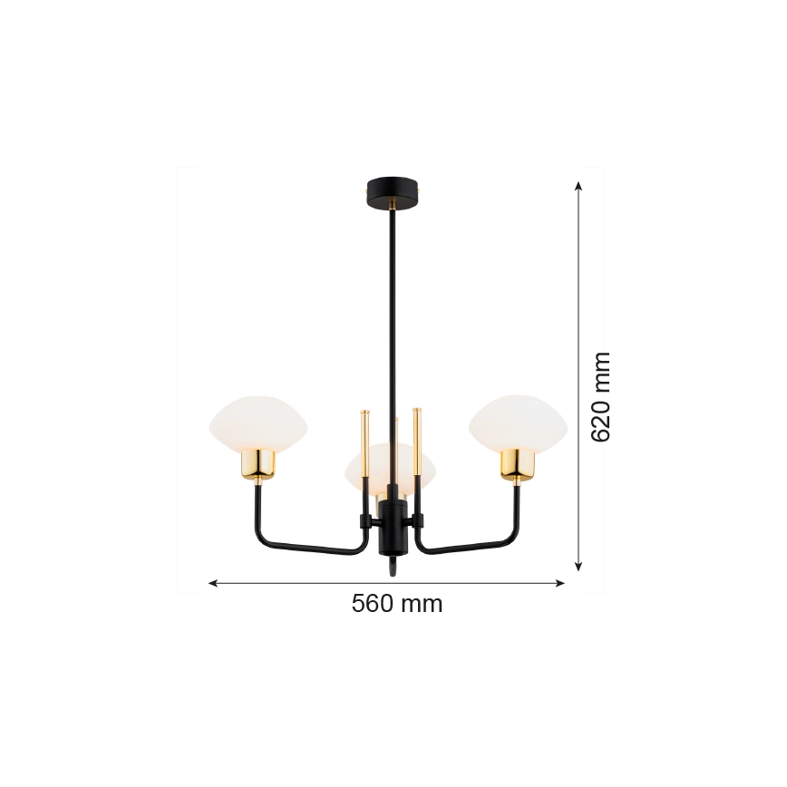 Argon 6166 - Luster na štapu RAVELLO 3xE14/15W/230V crna/zlatna
