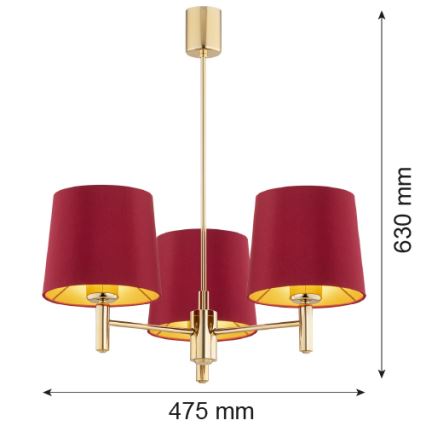 Argon 6266 - Luster na šipci PONTE PLUS 3xE27/15W/230V crvena