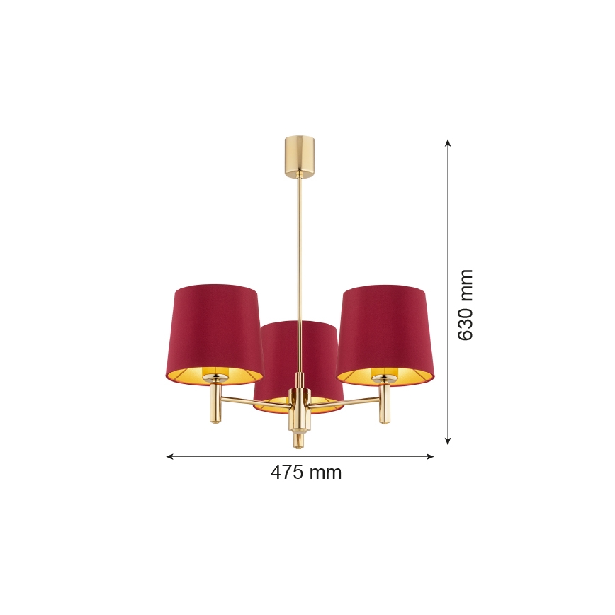 Argon 6266 - Luster na šipci PONTE PLUS 3xE27/15W/230V crvena