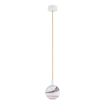 Argon 8451 - Luster na sajli ALMIROS 1xE14/7W/230V, Ø 12 cm, alabaster bela/zlatna