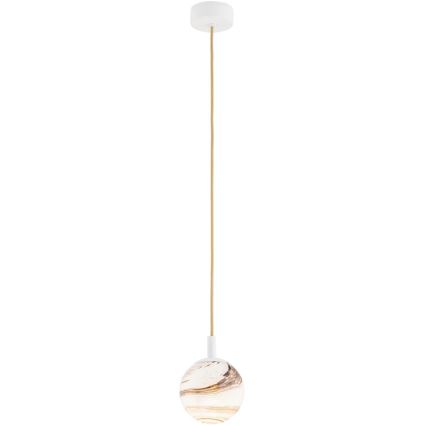 Argon 8451 - Luster na sajli ALMIROS 1xE14/7W/230V, Ø 12 cm, alabaster bela/zlatna