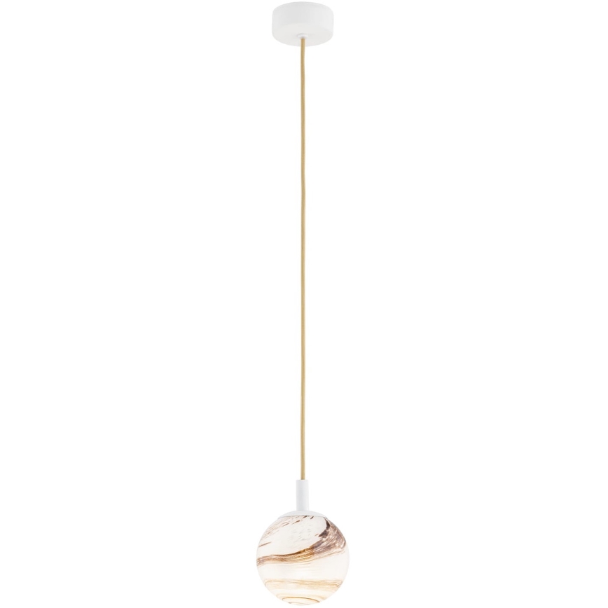 Argon 8451 - Luster na sajli ALMIROS 1xE14/7W/230V, Ø 12 cm, alabaster bela/zlatna