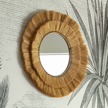 Atmosphera - Zidno ogledalo ALBA prečnika 57 cm od rafije