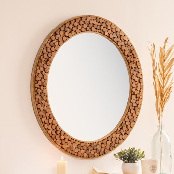 Atmosphera - Zidno ogledalo ANOKI, prečnika 99 cm, eukaliptus