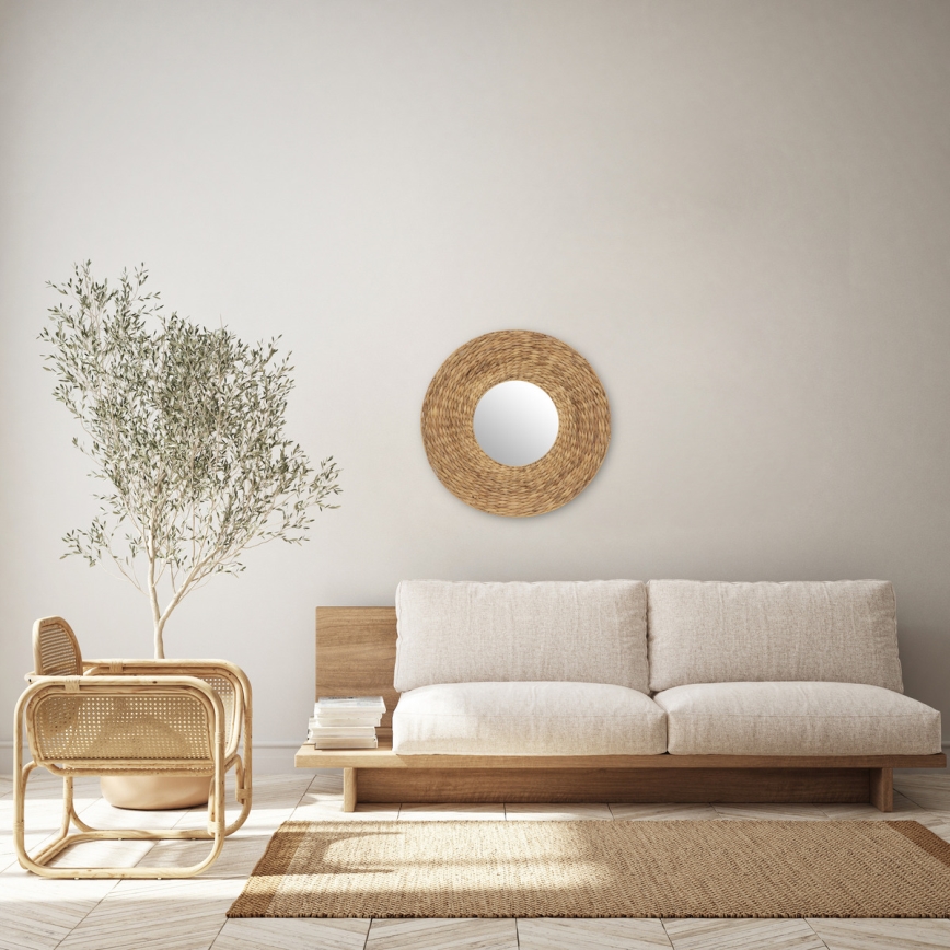 Atmosphera - Zidno ogledalo LORENA, prečnika 75 cm, od vodnog hijacinta