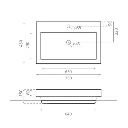 Bathco 0023 - Ugradni umivaonik MANCHESTER 70x45 cm porcelan/bela