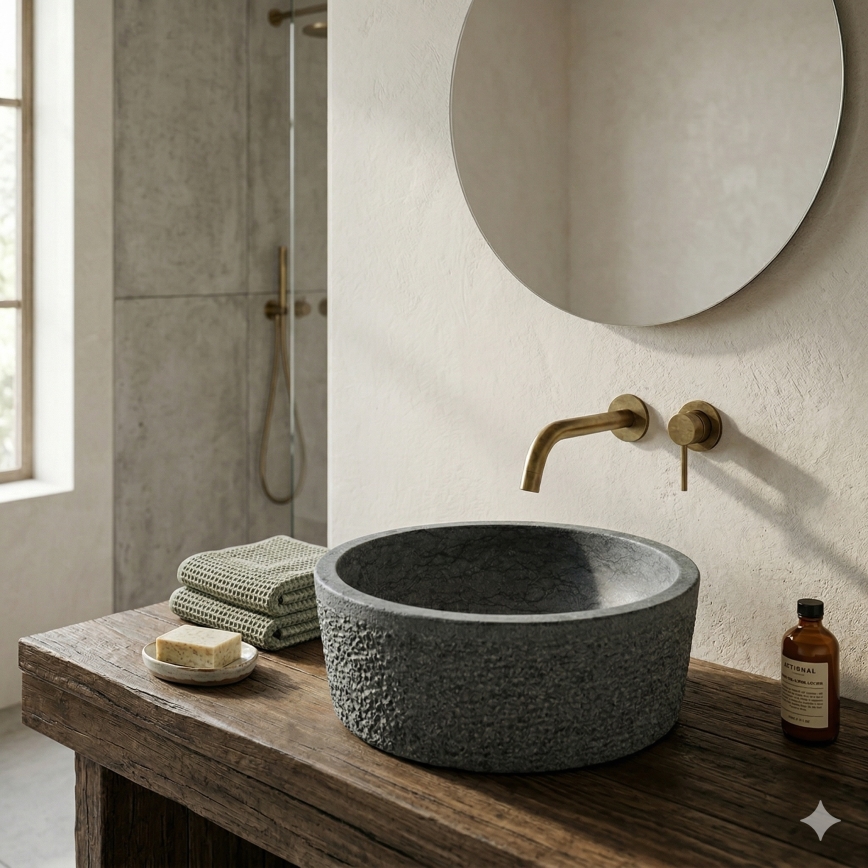 Bathco 00308 - Nadgradni umivaonik DUAL, prečnika 40,5 cm, kamen/siva