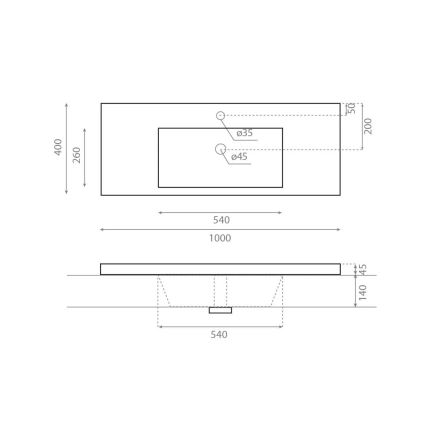 Bathco 0515 - ugradni umivaonik COLLOTO 100x40 cm smola/bela