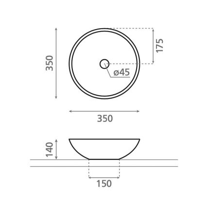Bathco 4015 - Umivaonik na ploču CASTELLON, prečnik 35 cm, porcelan/bela