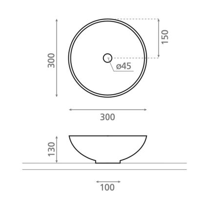 Bathco 4914 - Umivaonik za ugradnju na ploču DAKAR, Ø 30 cm, porcelan, bela