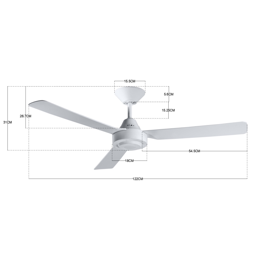 BAYSIDE 213015 - Plafonski ventilator CALYPSO, beo, prečnik 122 cm
