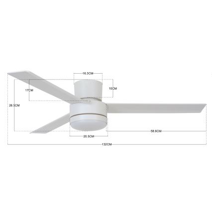 BAYSIDE 213036 - LED plafonski ventilator LAGOON GX53/17W/230V, beo, prečnik 132 cm, sa daljinskim upravljačem