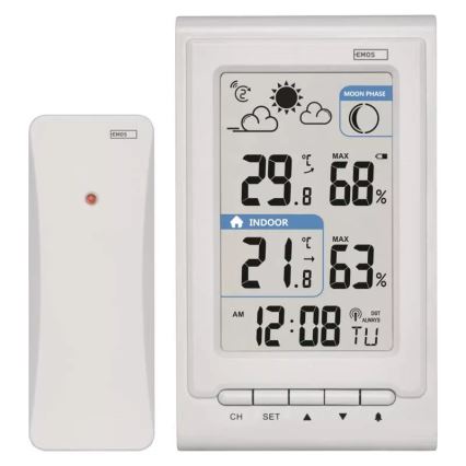 Bežična meteorološka stanica sa budilnikom 2xAAA + 2xAA bela