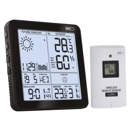 Bežična meteostanica sa budilnikom, 3xAA + 2xAAA, crna