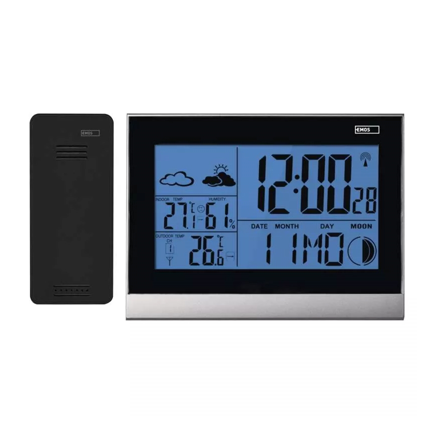 Bežična meteorološka stanica sa budilnikom, 3xAAA + 2xAAA, crna
