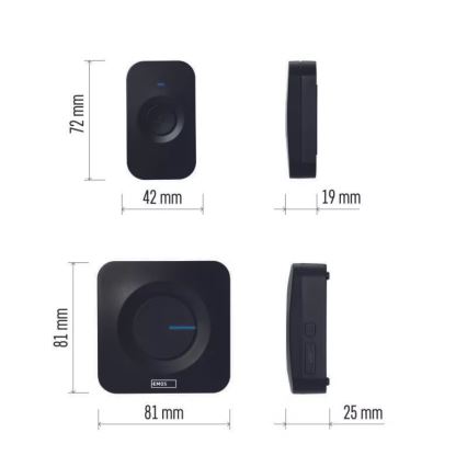 Bežični zvonac na baterije 3xAAA, IP56, crne boje