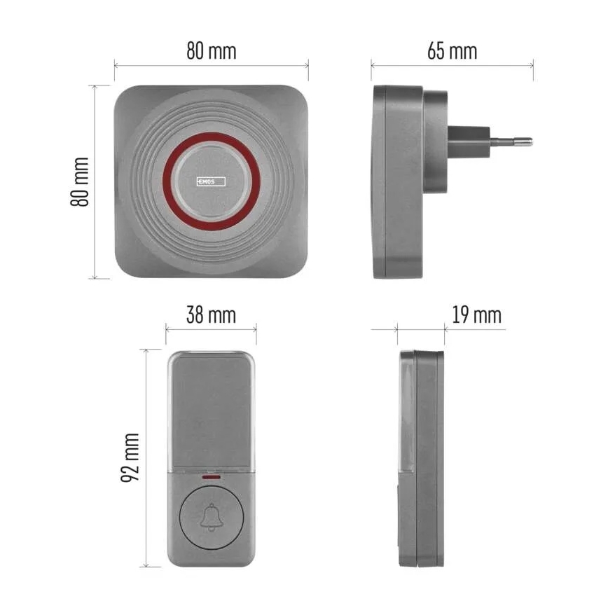 Bežični zvonac za utičnicu GoSmart 230V + 1xCR2032 siva Wi-Fi