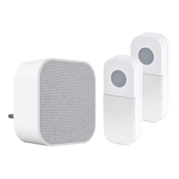 Bežični zvono za utičnicu 230V + 2x dugme 2xCR2032 IP44 belo