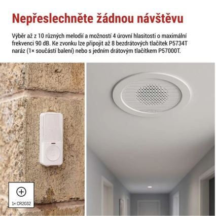Bežično ugradno zvono 230V + 1xCR2032 belo