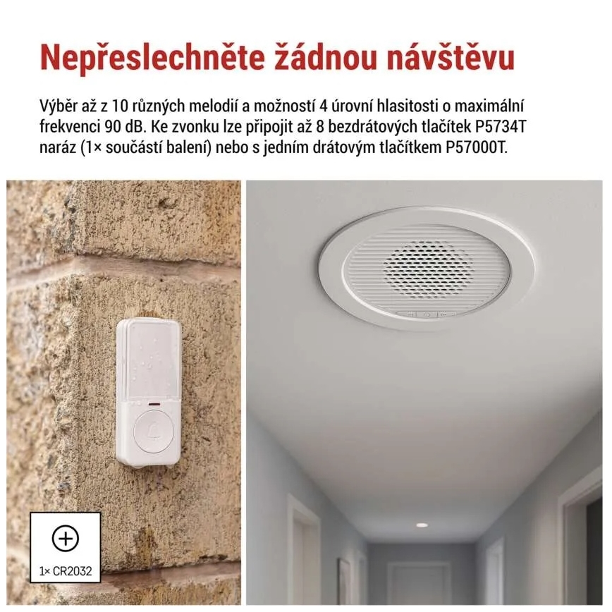 Bežično ugradno zvono 230V + 1xCR2032 belo