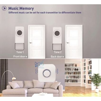 Bežično zvono 3xAAA/1xA23 IP55 belo