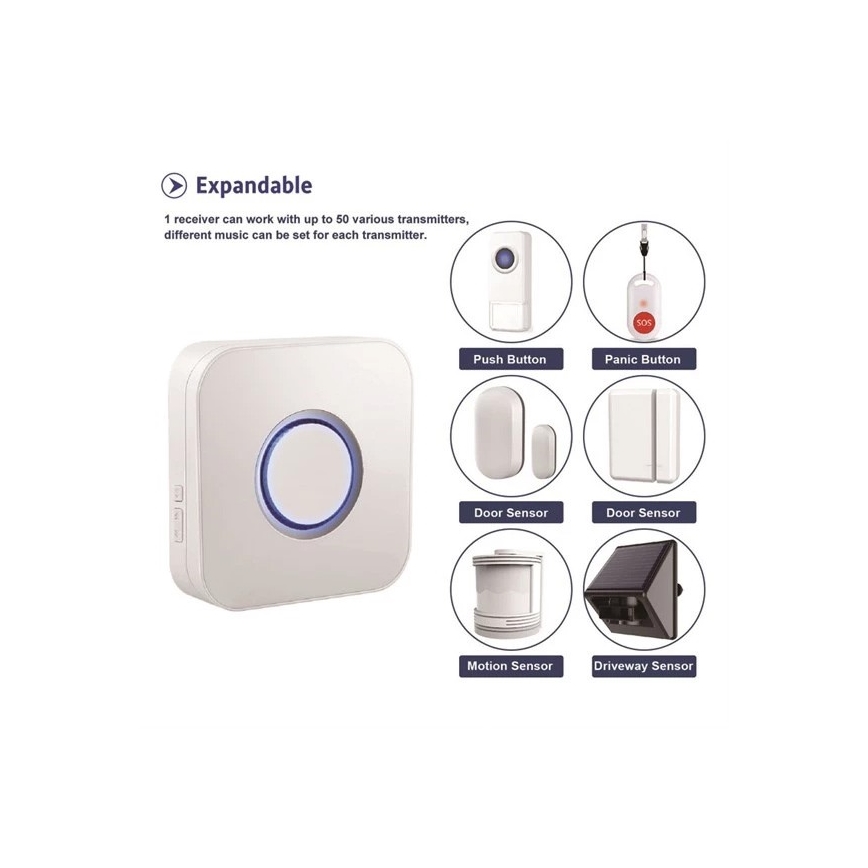 Bežično zvono 3xAAA/1xA23 IP55 belo