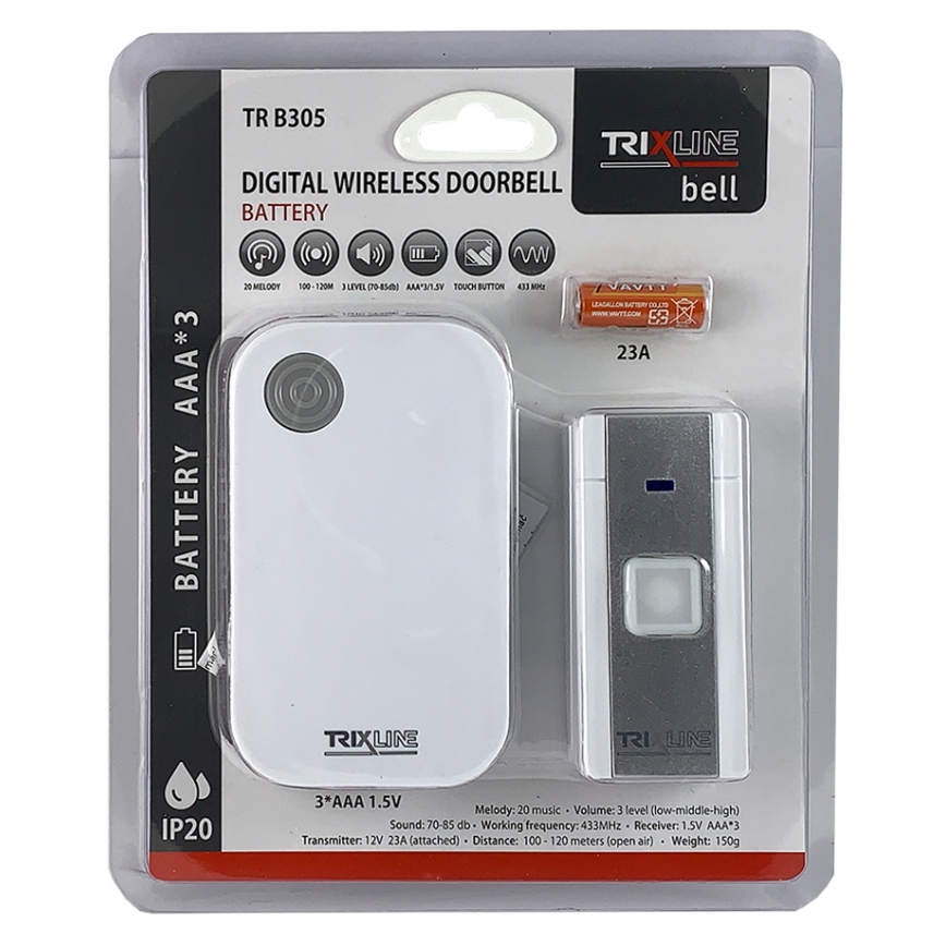 Bežično zvono BELL 1x23A + 3xAAA belo