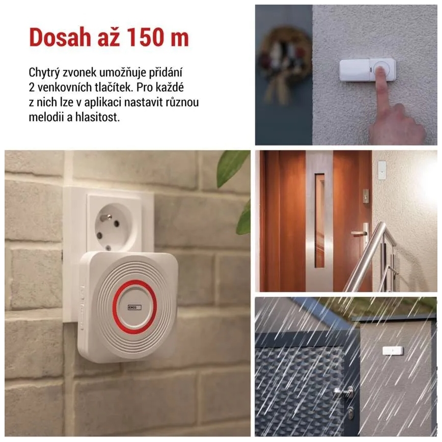 Bežično zvono za utičnicu GoSmart 230V + 1xCR2032 belo Wi-Fi