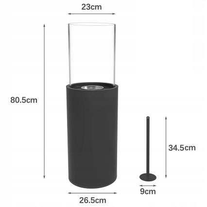 BIO kamin ROMA 26,5x80,5 cm 2kW crna + zaštitni poklopac
