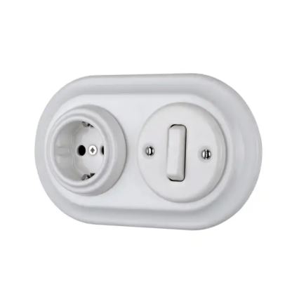 Bohemia-Design - Porcelanska retro kućna utičnica bez okvira SCHUKO 250V/16A bela