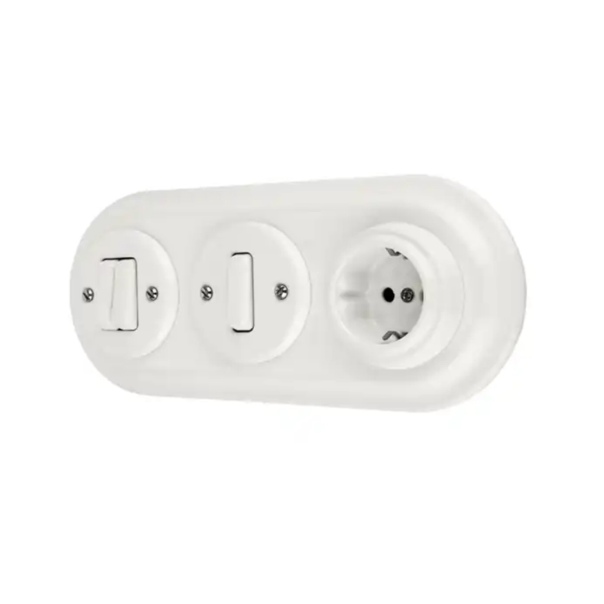 Bohemia-Design - Porcelanska retro kućna utičnica bez okvira SCHUKO 250V/16A bela