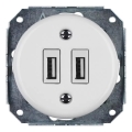 Bohemia-Design -Porcelanska retro USB utičnica za napajanje bez okvira 2x USB-A bela