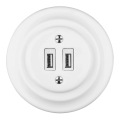 Bohemia-Design - Porcelanska retro USB utičnica za napajanje sa ramom, 2x USB-A, bela