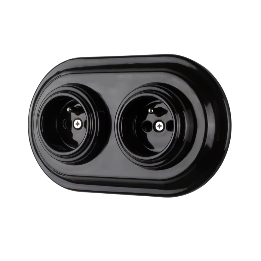 Bohemia-Design - Porcelanska retro utičnica za domaćinstvo bez okvira 250V/16A crna