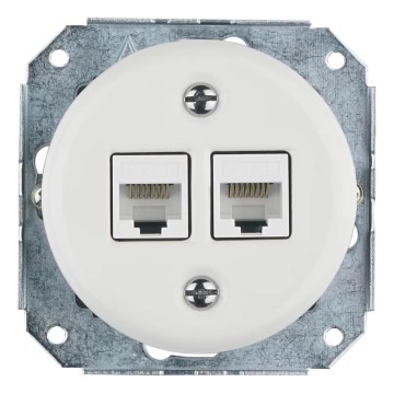 Bohemia-Design - Porcelanska retro zidna Ethernet utičnica bez okvira, 2x CAT.5E, bela