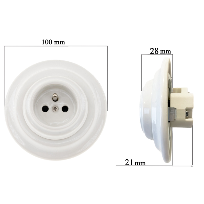 Bohemia-Design - Porcelanska retro zidna utičnica sa SCHUKO ramom 250V/16A bela