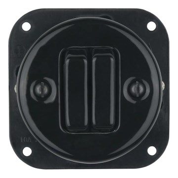 Bohemia-Design - Porcelanski retro dvostruki prekidač bez okvira br. 6+6, crni